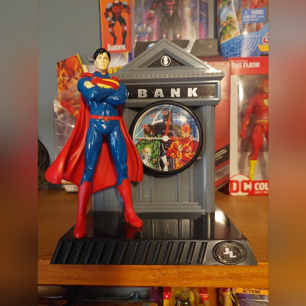 Justice league alarm clock and bank. Target exclusive.